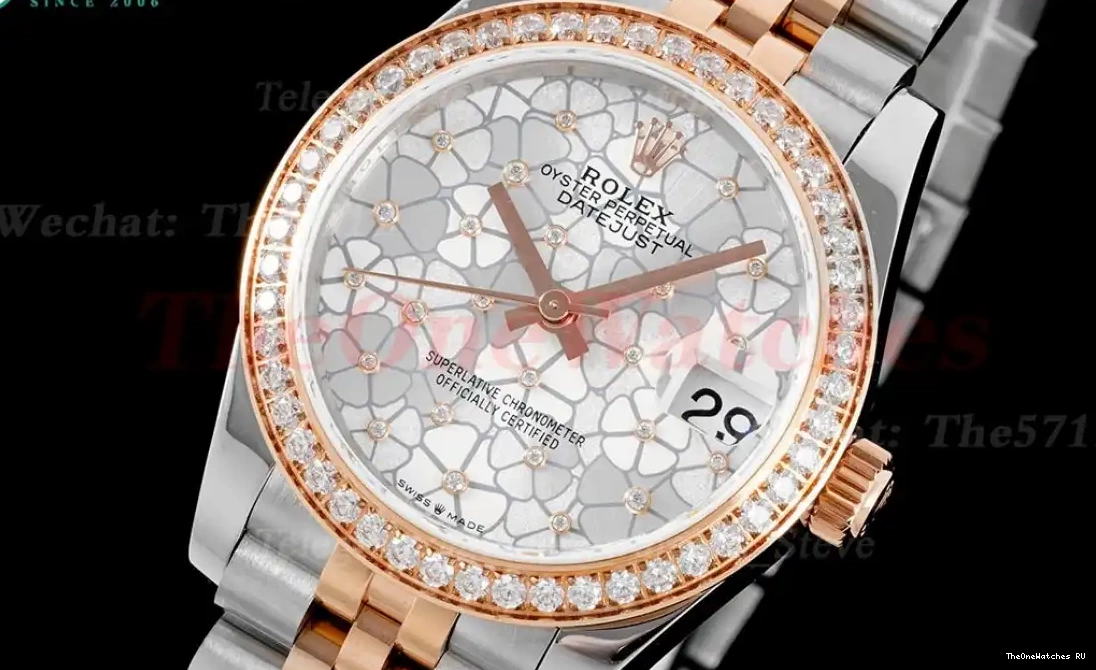 Jubilee Dia JDF White Flower Datejust A2824 SS RG 31mm 0609
